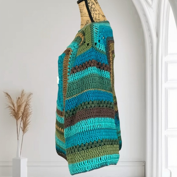 Handmade Crochet Evil Eye Sweater New handcrafted Bohemian Wide Sleeved - Picture 8 of 12